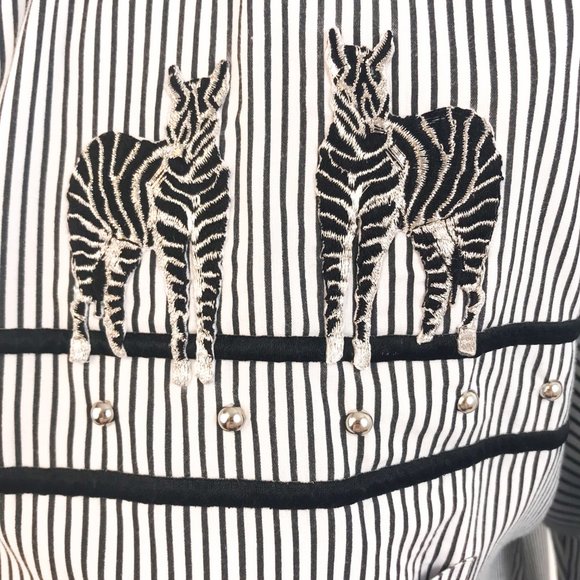 Vintage 80s M w Zebras! Striped Button Down Shirt - Picture 2 of 11